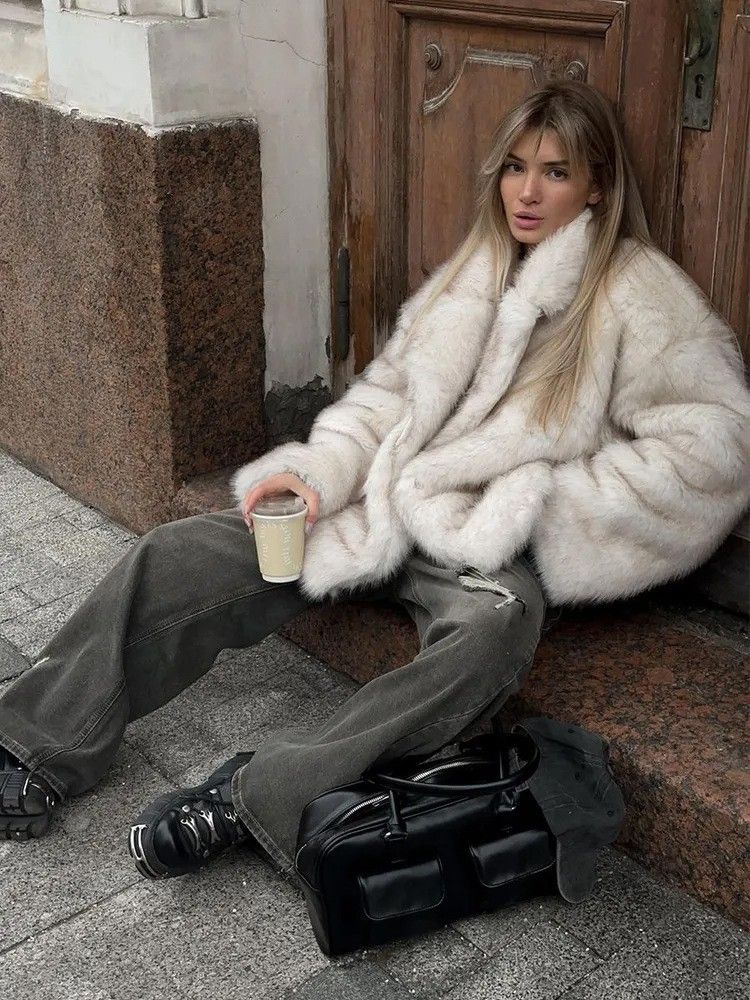 Cappotto in pelliccia sintetica di lusso da donna, giacca blazer oversize a maniche lunghe con revers a lancia, capospalla invernale alla moda_voghion.com
