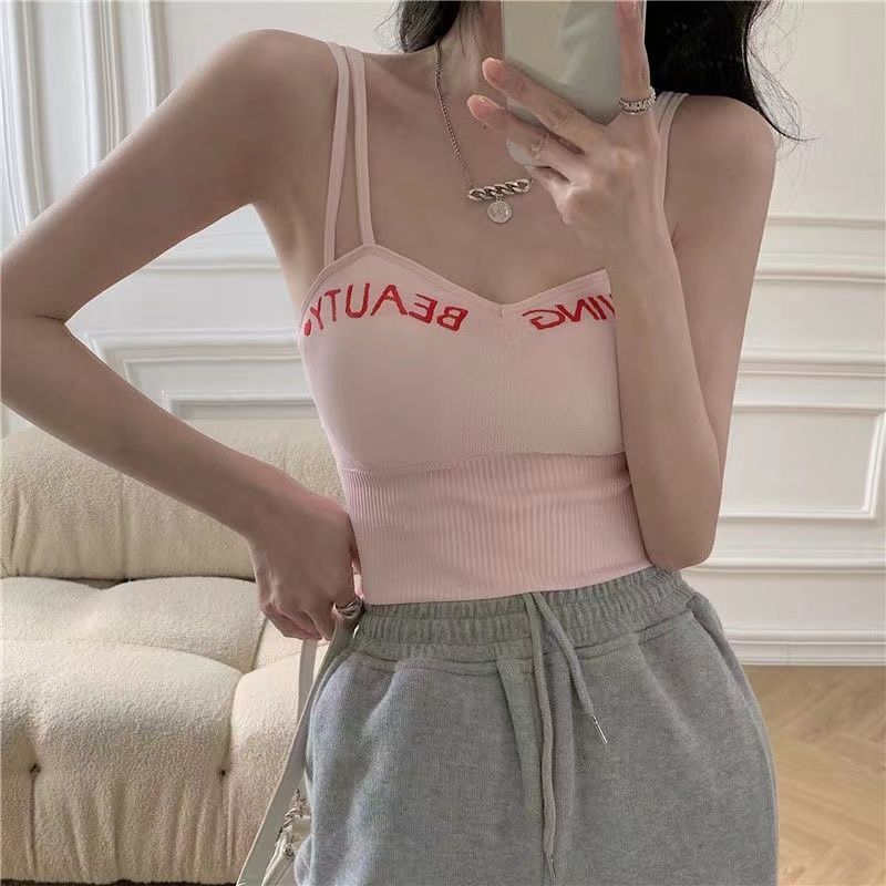 Women's Intimates Double Shoulder Camisole Vest Underwear Without Steel Ring Bottoming Letter Back Breathable Outer Wear Adjustable Gathered Tube Top_voghion.com
