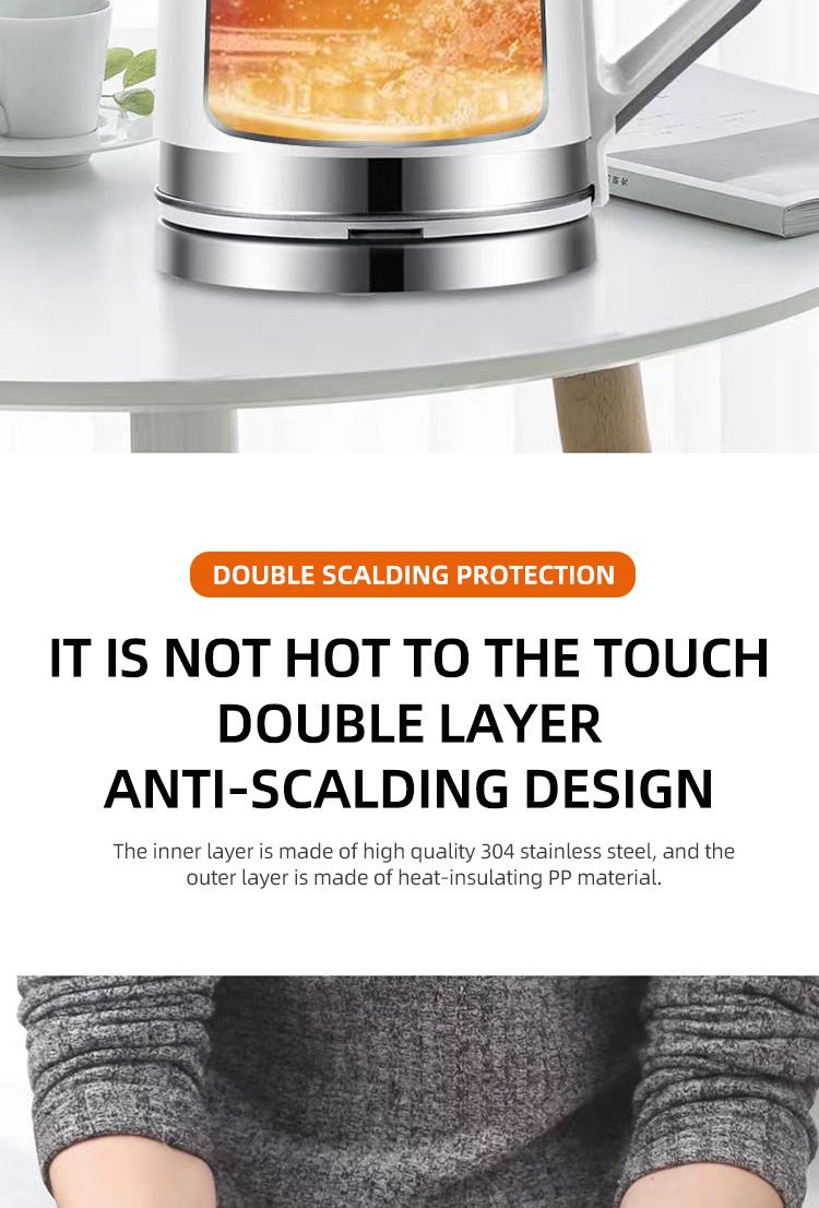 Double Wall Anti-Scald Electric Kettle - 1.8L Large Capacity With Auto Shut-Off US Plug 110V For Household_voghion.com