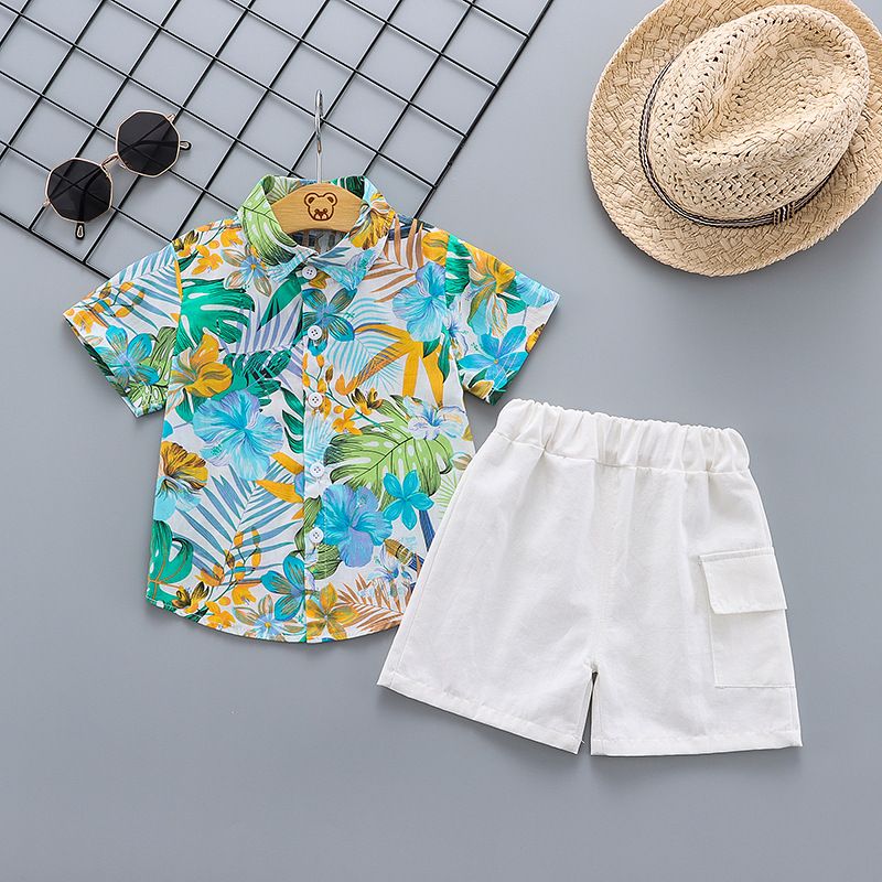 2024 Leaf Kuerzärmlech Shorts Baby Summer Cool Moud Shirt Zwee-Stéck Set_voghion.com