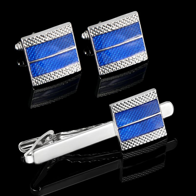 Mode blau muster manschettenknöpfe herren business Französisch hemd manschette nägel krawatte clip set zubehör geschenk box_voghion.com