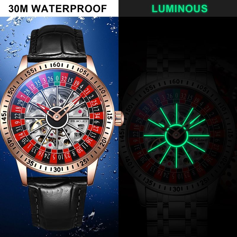 Fashion Rotatable Inner Dial Skeleton Mechanical Watch For Men Luminous Hands Steel Leather Band Automatic Watches_voghion.com