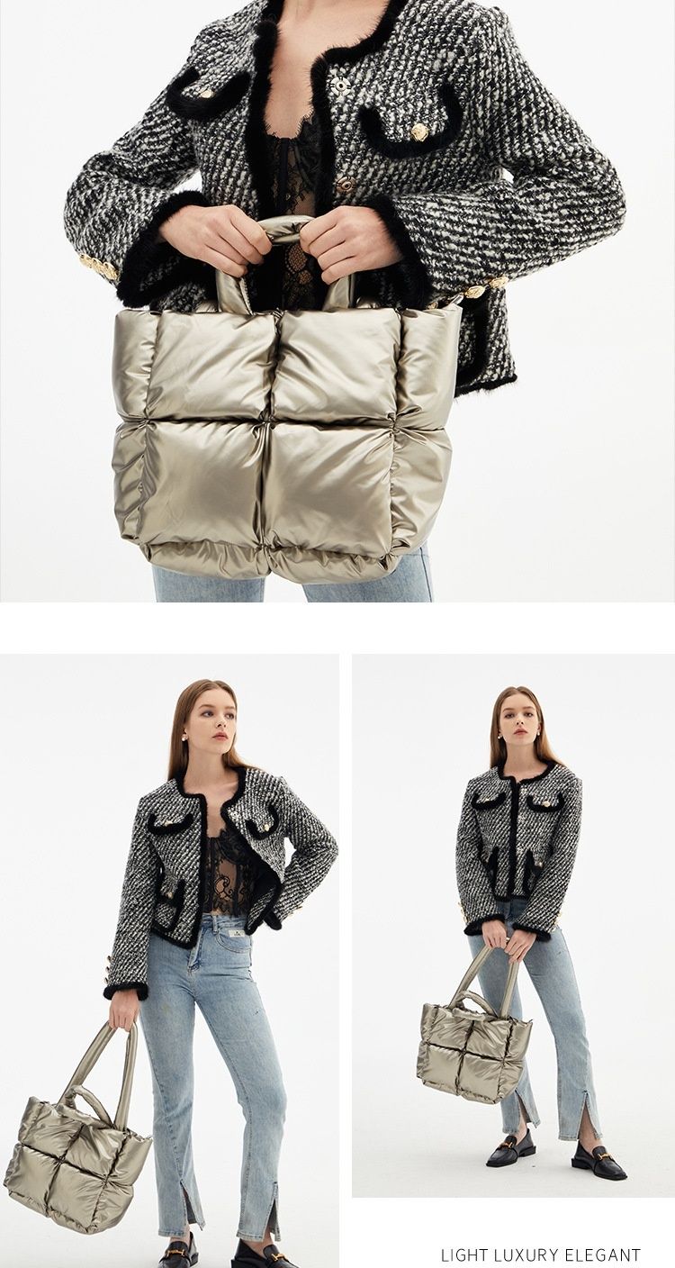 Borse, Nuovi modelli sul mercato, Alta qualità, Alla moda, Classiche borse da donna in piumino, Semplice spazio tinta unita, Morbide borse a tracolla imbottite a quadri_voghion.com