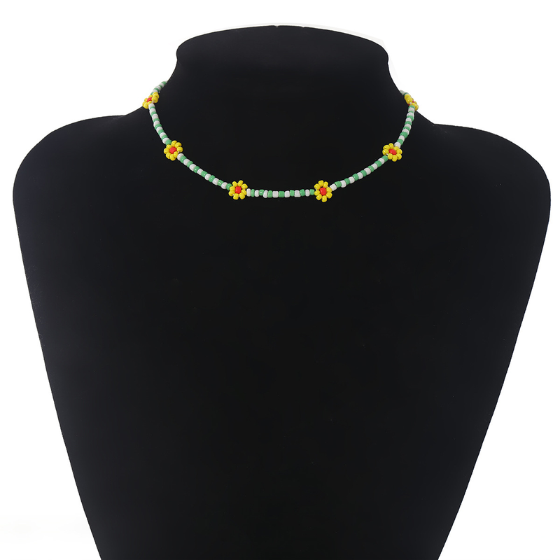 Collana da donna in stile bohémien con fiori a margherita colorata, semplice collana con clavicola con perline retrò femminile_voghion.com