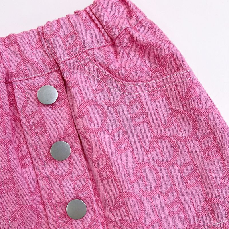 Toddler Girls Clothing Autumn And Winter New Children's Clothing Fashion Pink Jacquard Denim Jacket And Skirt Set_voghion.com