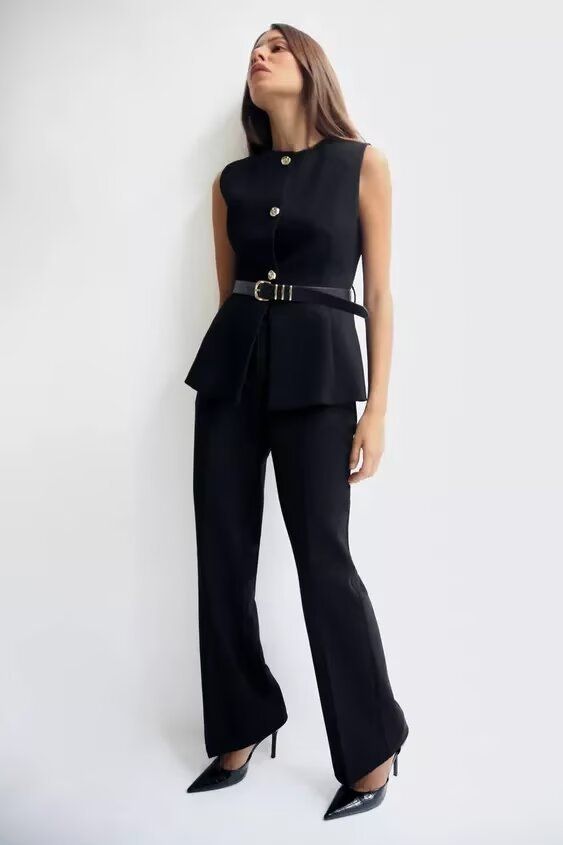 Damenbekleidung High-End-Gürtel Einfaches ärmelloses Hemd Lagen-Taillenweste für Damen_voghion.com