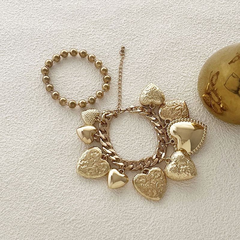 ZA Hip-Hop Punk Style Design Double Layer Stacked Chain Heart Pendant Bracelet Trendy Versatile Women_voghion.com