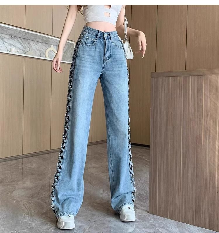 Abbigliamento da donna, design primaverile ed estivo, pantaloni sottili e versatili a vita alta lunghi fino al pavimento_voghion.com