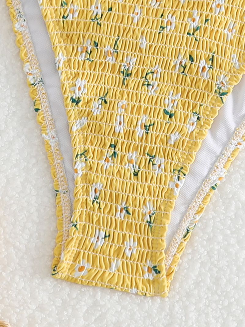 Costume da bagno bikini da donna, di alta qualità, per vacanze primaverili calde, con allacciatura al collo floreale, attillato e sexy, da spiaggia._voghion.com