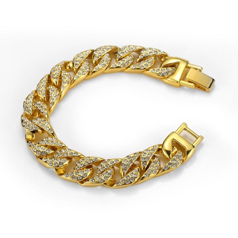 Hip Hop Men's Diamond-Encrusted Cuban Hiphop Cool Clubbing Nightclub Punk Gold Bracelet Jewelry_voghion.com