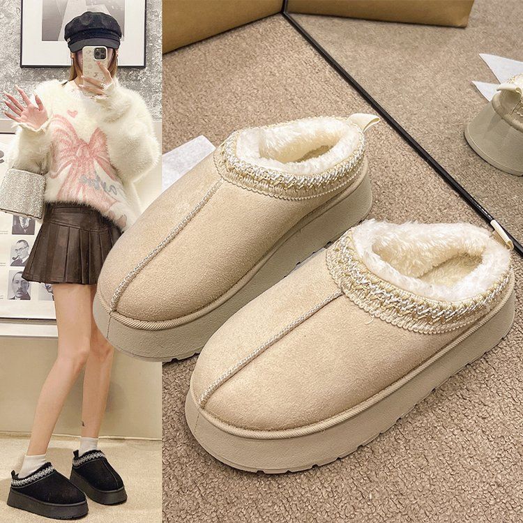 Kinderbekleidung Sangpo Neue handgefertigte Schuhe mit dickem Fell und dicker Sohle Schneestiefel Damen-Baotou-Hausschuhe im Ethno-Stil in großen Größen Baumwollstiefel_voghion.com