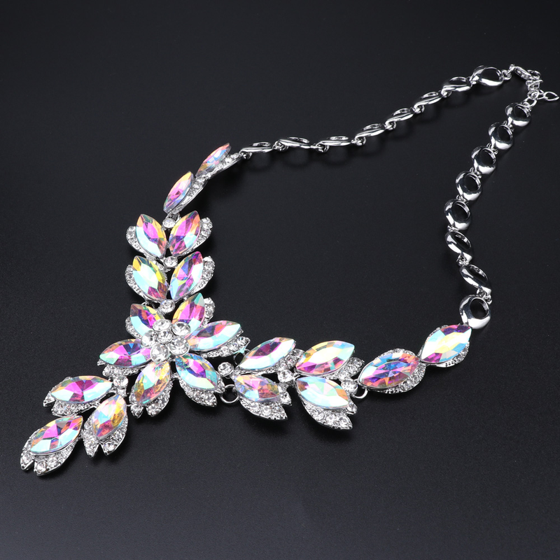 Mote AB Gem Crystal Choker Halskjede For Kvinner Statement Halskjeder Øredobber Armbånd Ring Krage Boho Smykkesett_voghion.com