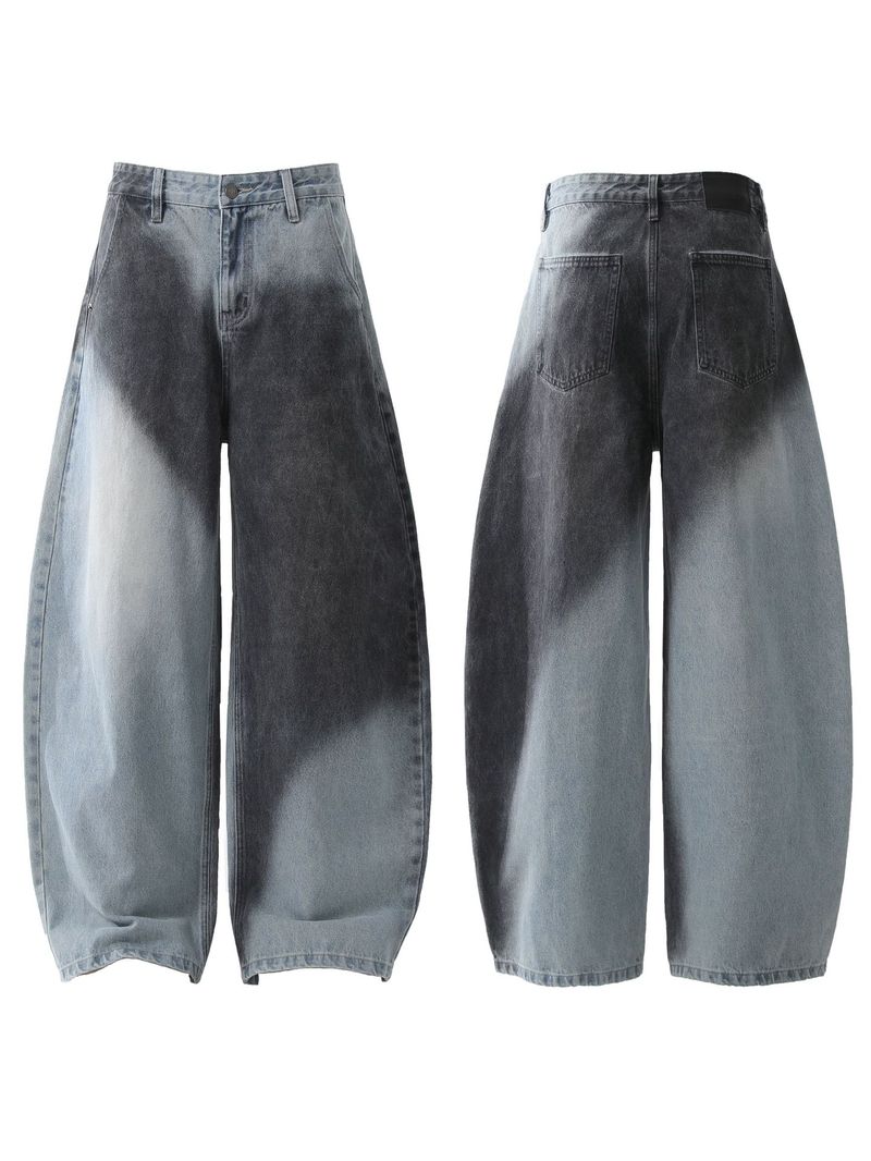 Jeans vintage a gamba larga effetto consumato con lavaggio multistrato e cuciture a contrasto: vestibilità dritta classica per un abbigliamento casual_voghion.com