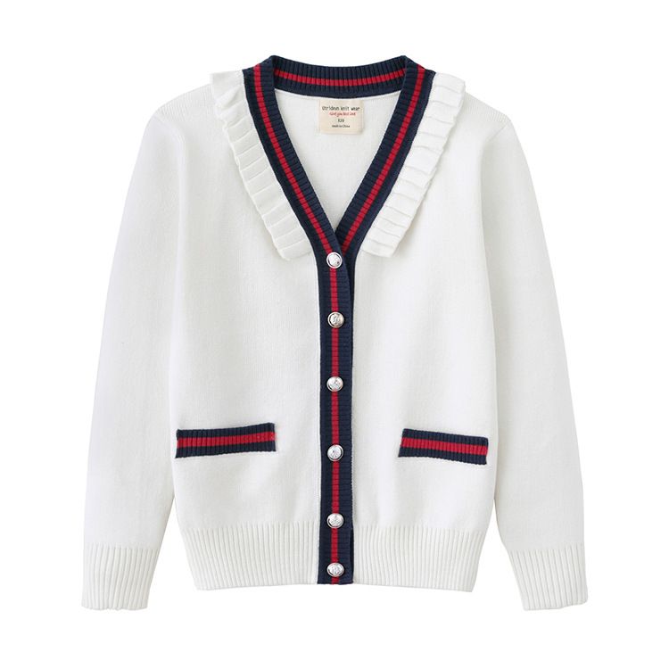 College Style Children's Sweater Cardigan Jacket Medium And Large Children's Contrast Color JK School Uniform Girls Knitted Cardigan_voghion.com