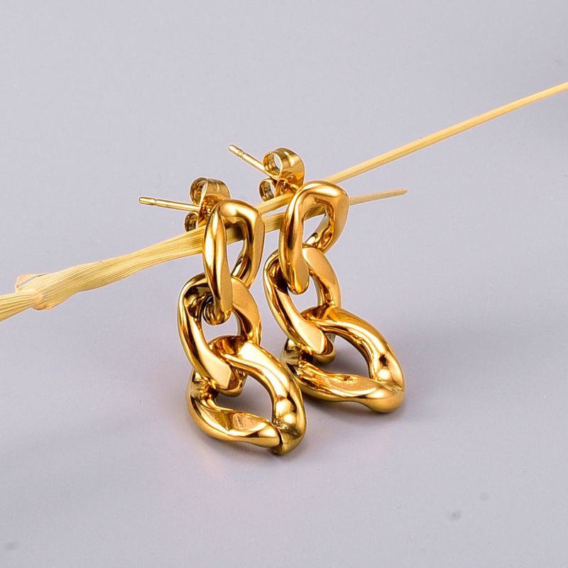 E100 Franse stijl hoepelketting overdreven oorbellen titanium staal verguld_voghion.com