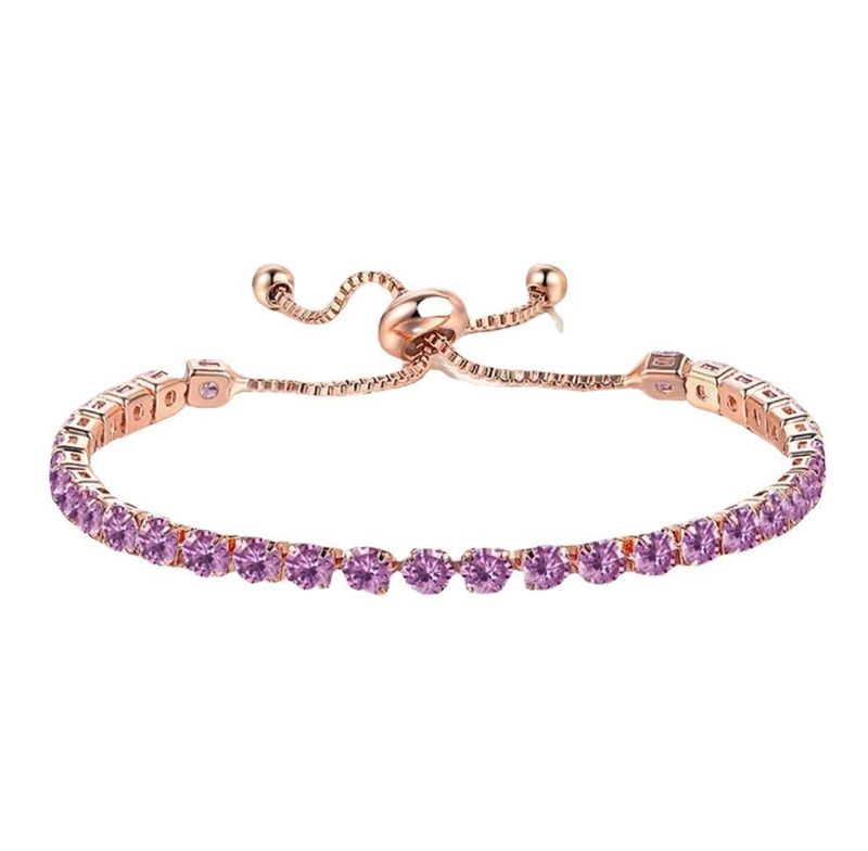 Tam Pırlanta Ayarlanabilir Bileklik - 4 mm Yuvarlak Zirkon Bileklik (Doğum Taşı Seçeneği, Lüks Işıltı)_voghion.com