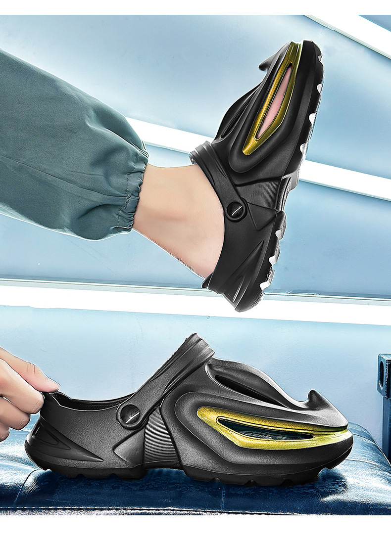 Trou de chaussures avec requin à bec une sensation de marcher sur les excréments, chaussures d'été de plage à semelles souples pour hommes augmentant la hauteur,_voghion.com