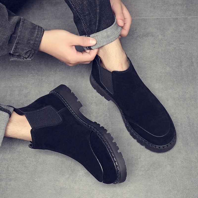 Fur Martin Boots Men's Round Head Platform Short Boots Medium Help Desert Boots Matte Leather Men_voghion.com