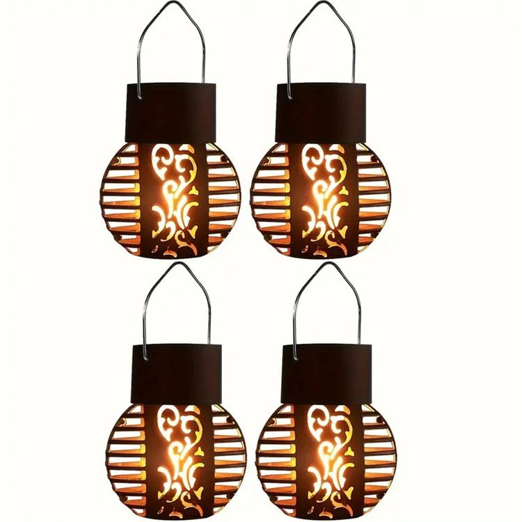Lanterne solari a fiamma sospese - Luci a sfera a LED per esterni in stile europeo con illuminazione da 6 a 12 ore, interruttore manuale (modello DC8161, bianco caldo e ambra)_voghion.com