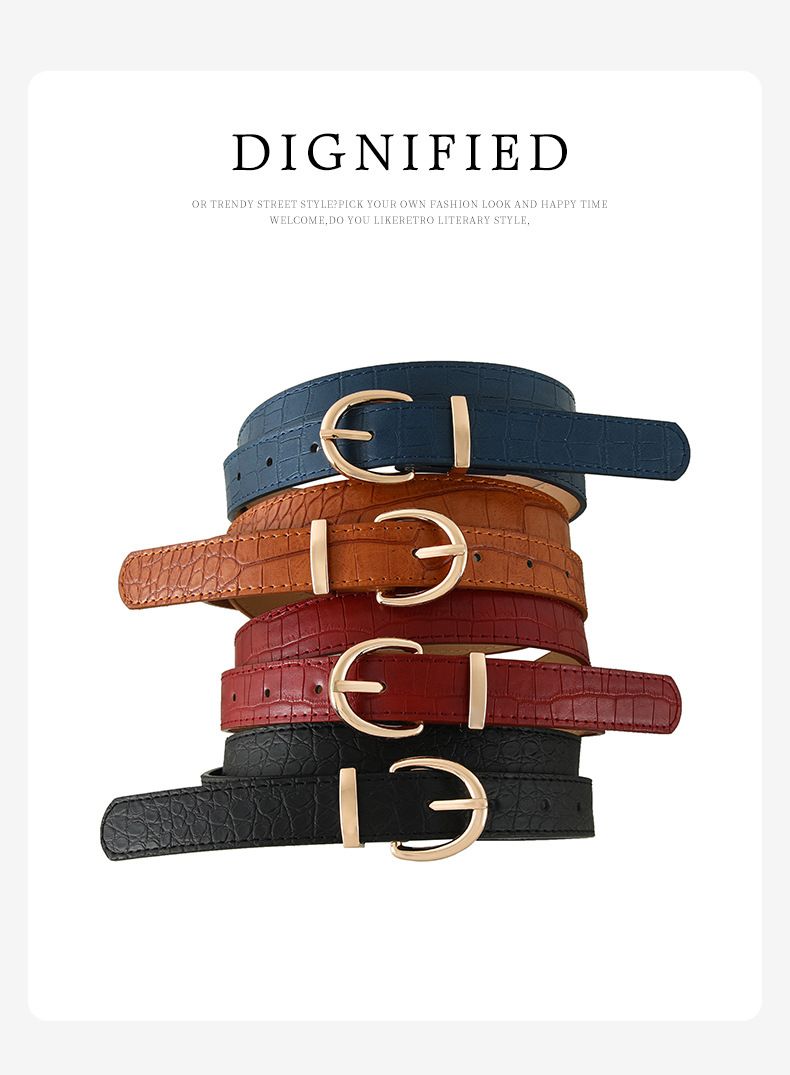 Crocodile Pattern Large Gold Fashion Women's Pin Buckle Versatile Trendy Casual Jeans Belt For Women_voghion.com