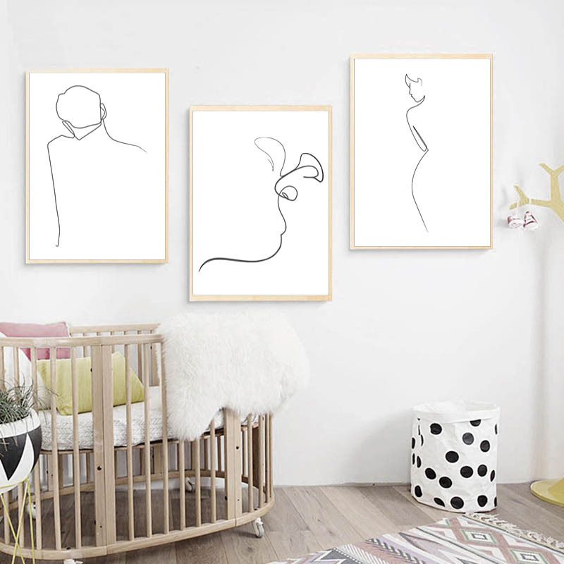Black And White Decorative Simple Line Drawing Figure Canvas Home Living Room Sofa Background Abstract Hanging Painting_voghion.com