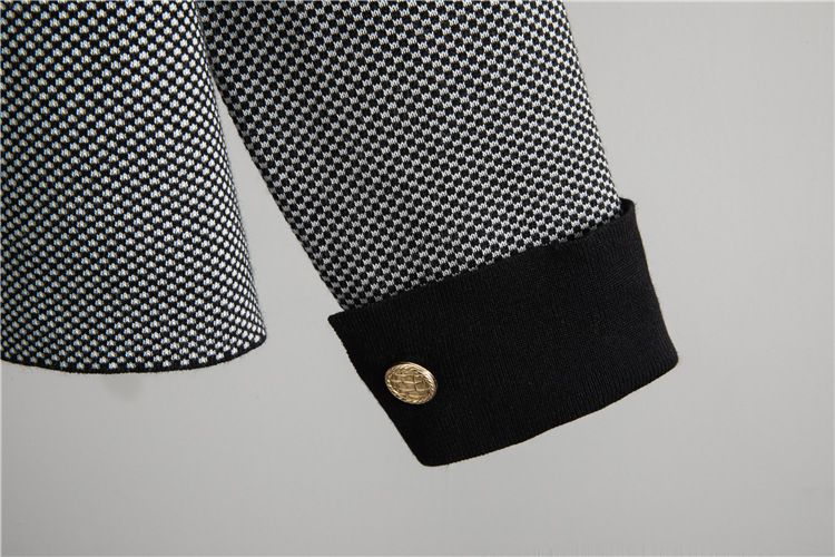 Ensemble deux pièces élégant en tricot pour femme : blazer à manches longues et pantalon large à motif color-block, tenue de bureau chic._voghion.com