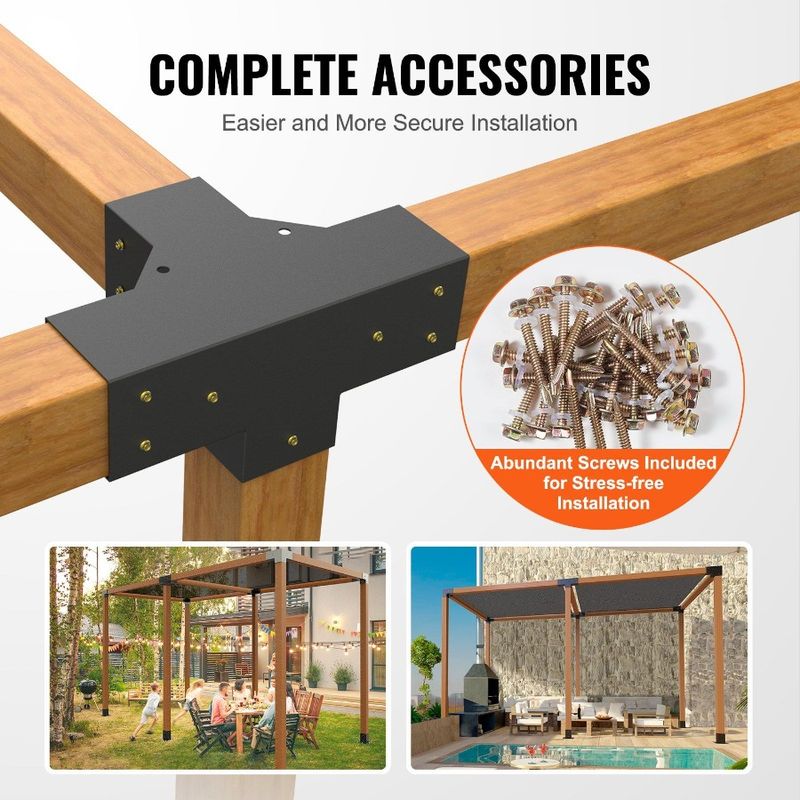 2pcs Heavy Installation For 4Way Corner Woodworks Kit Pergola Beams Bracket Duty Base Bracket Kit Wooden DIY 4''x4'' Post Easy_voghion.com