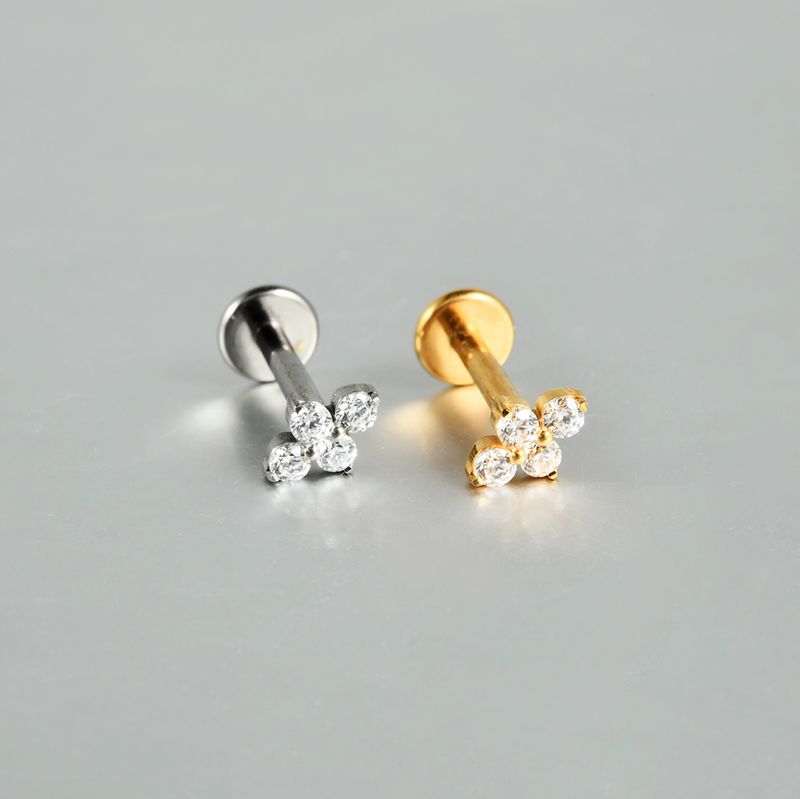 1PC G23 Solid Titanium Zircon Flower Rook Helix Stud Tragus Cartilage Earring Lobe Labret Piercing Jewelry 16G_voghion.com