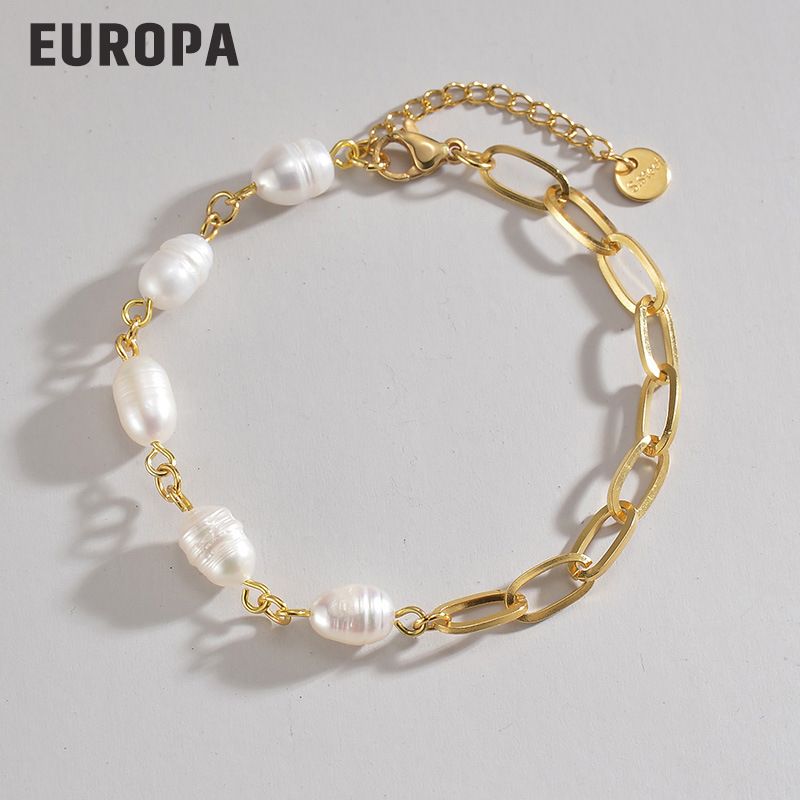 Neues Nischendesign, vakuumbeschichtet, 14 Karat Gold, Handschmuck, elegantes Temperament, gespleißtes Perlenarmband für Mädchen_voghion.com