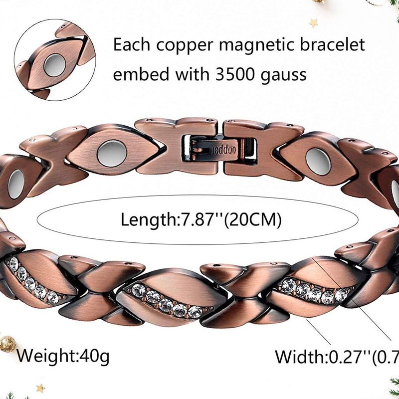 Bracciale in rame rosso con magnete a foglia forte e diamanti intarsiati puri_voghion.com