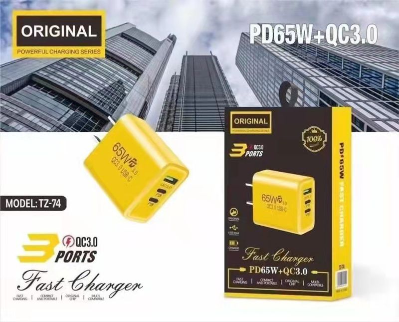 Caricabatterie per cellulare multiporta USB doppio TIPO C da 65 W + adattatore PD US, EU, UK_voghion.com