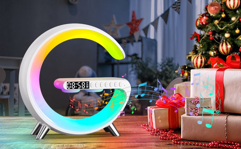 Smart Bluetooth Speaker Big Ambient Wireless Charger Bedside Alarm Clock Night Light Small G Audio_voghion.com