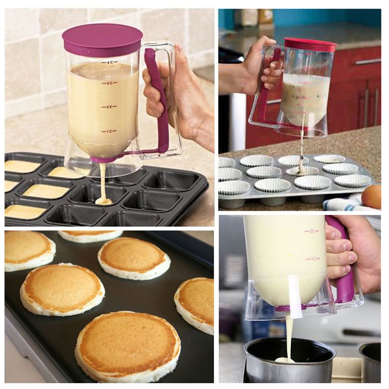 900ml Batter Separator Pancake Batter Dispenser With Measuring Label And Squeeze Handle Bracket Cookie Cake Waffles Batter_voghion.com
