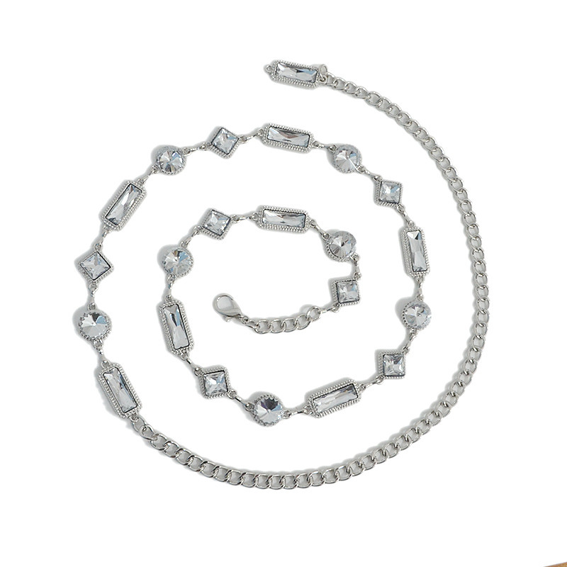 Neue Taille mit Acryleinlage für die lässige Damendekoration, Kristallmetallkettengürtel mit Rock und Mantel_voghion.com