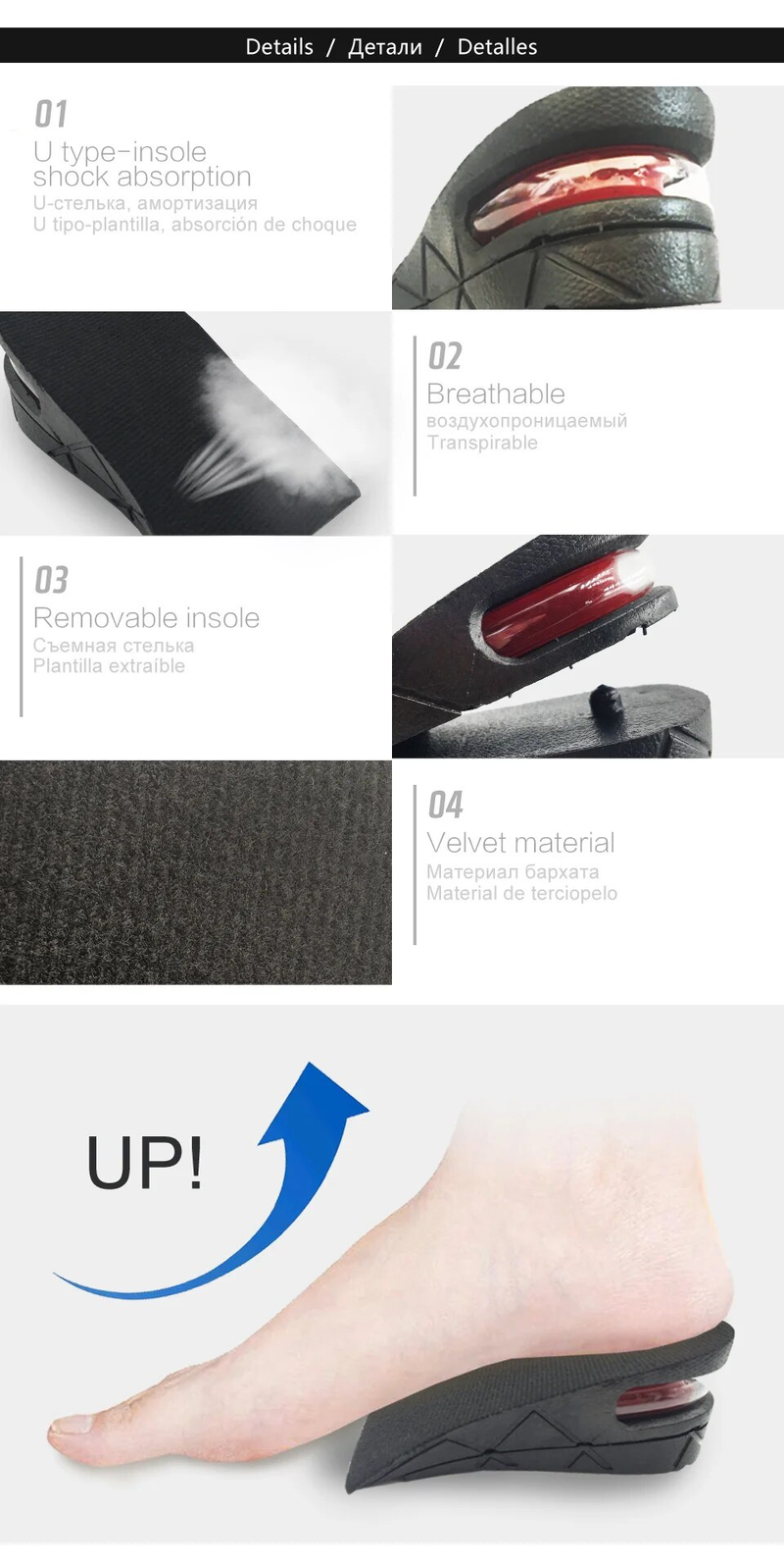 KOTLIKOFF Invisible Height Increase Insole Adjustable 2 Layer 3CM/4.5CM Air Cushion Pads Elevator Soles Insoles Inserts_voghion.com