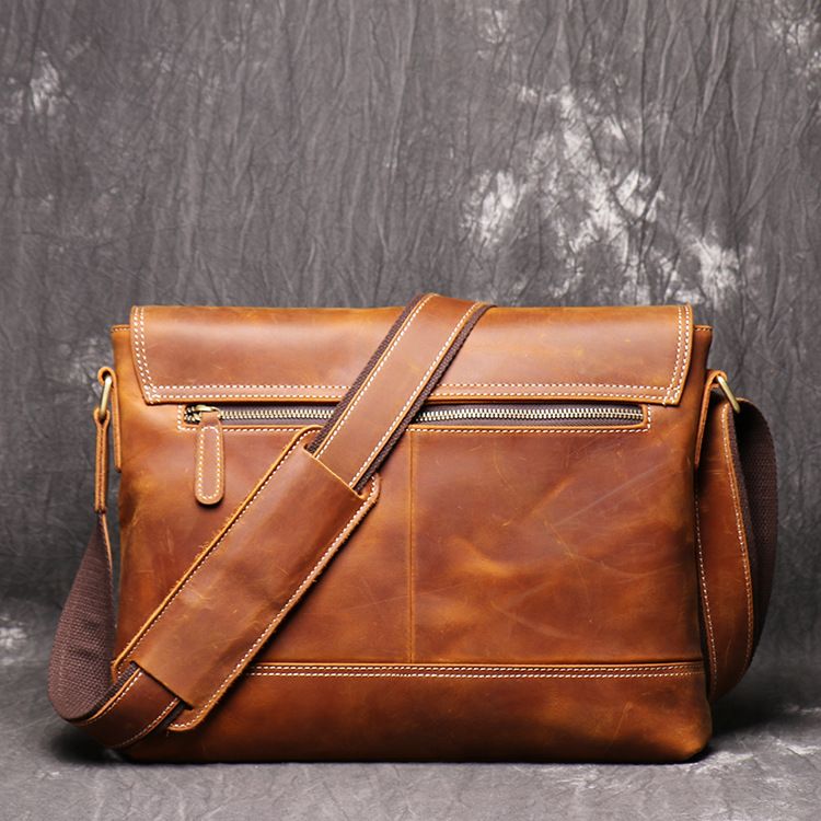 Men's Vintage Genuine Leather Shoulder Bag, New Crazy Horse Skin Crossbody Bag, Large Capacity A4 File Bag, Fashionable, Neutral, and High Grade_voghion.com
