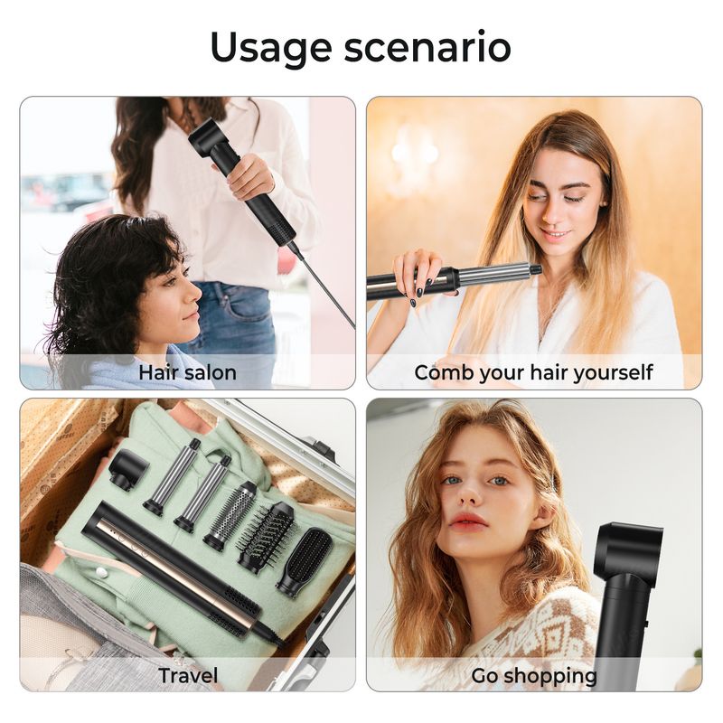 Asciugacapelli multifunzione 6 in 1 ad alta velocità Asciugacapelli multifunzione Capelli ricci lisci standard americani ed europei Pettine ad aria calda a doppio uso commercio estero_voghion.com