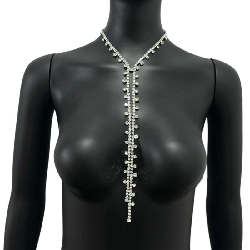 Collier à pampilles en strass long et sexy, collier simple et tendance, style rétro_voghion.com