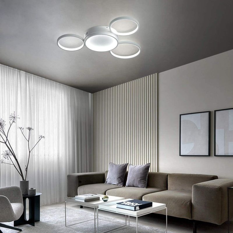 Glitzerlife LED Deckenleuchte Dimmbar Deckenlampe Weiß - Schlafzimmerlampe Mit Fernbedienung 52W Moderne Wohnzimmerlampe Mit 4 Metall Ringe Design Für Esszimmer_voghion.com