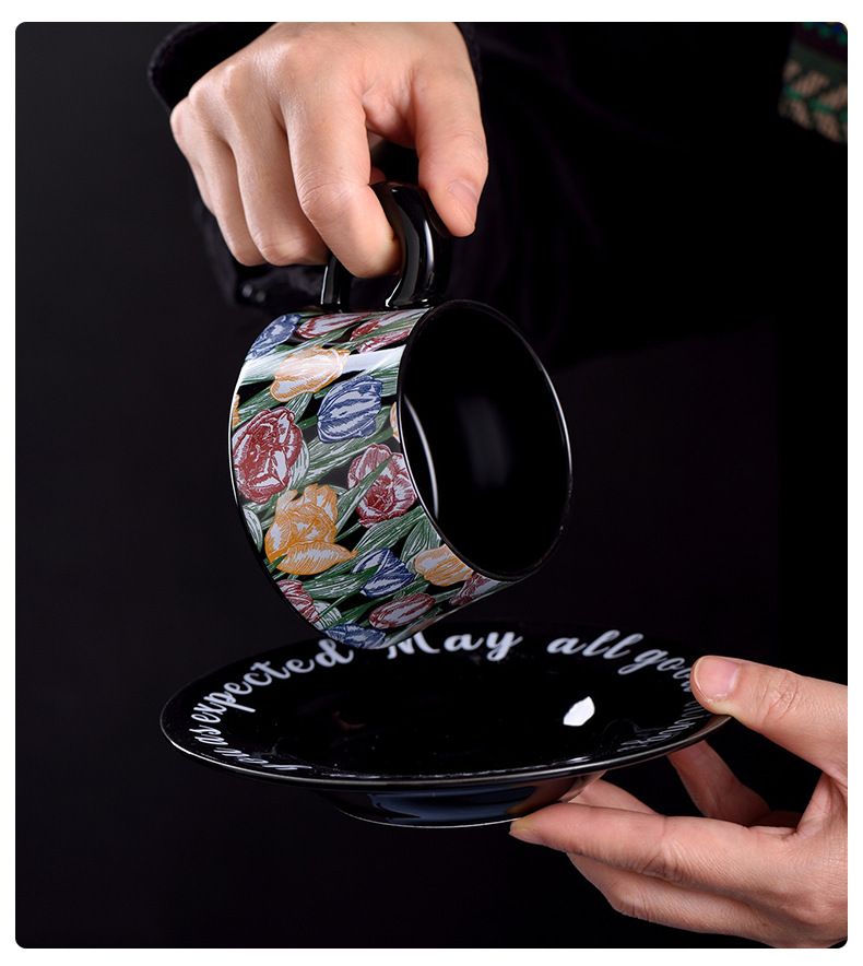 Vintage French Garden Ceramic Coffee Cup & Saucer Set – Elegant Floral Design, Perfect For Café, Home & Gifting (260ml, Gift Box Included)_voghion.com