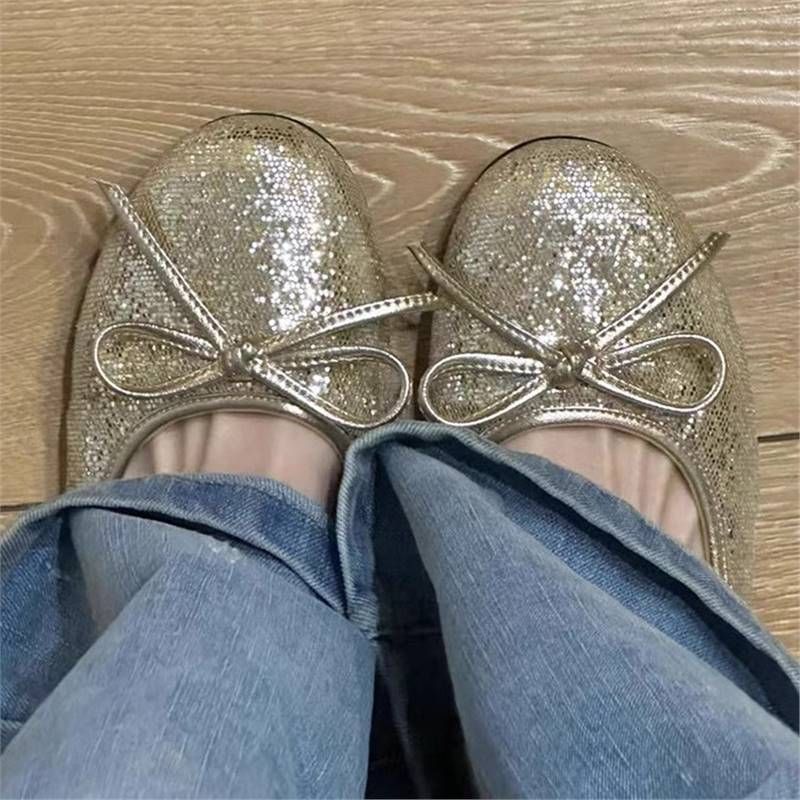 ~Runde Zehenpartie Blaue Ballerinas für Damen 2025 Frühling Satin Bequeme flache Slip-On Oma Schuhe_voghion.com