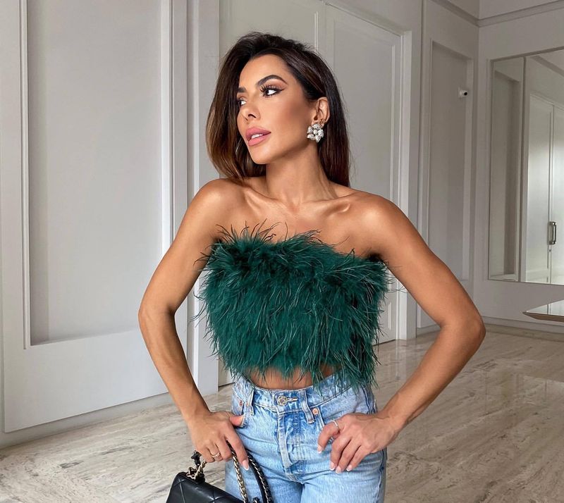 K Fashion Fluffy Multi-color Fur Bra Top Versatile_voghion.com