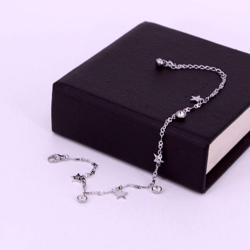 O1-405 Korean Version 8-Character Chain Multi-Hollow Solid Five-Pointed Stone Holder Rose Anklet For Women Star Color_voghion.com