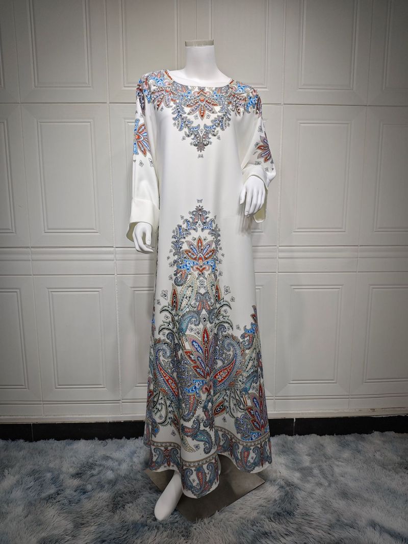 Abbigliamento da donna Abito alla moda musulmana Stampato Posizionamento Fiore Diamante caldo Abito da donna Abito mediorientale_voghion.com
