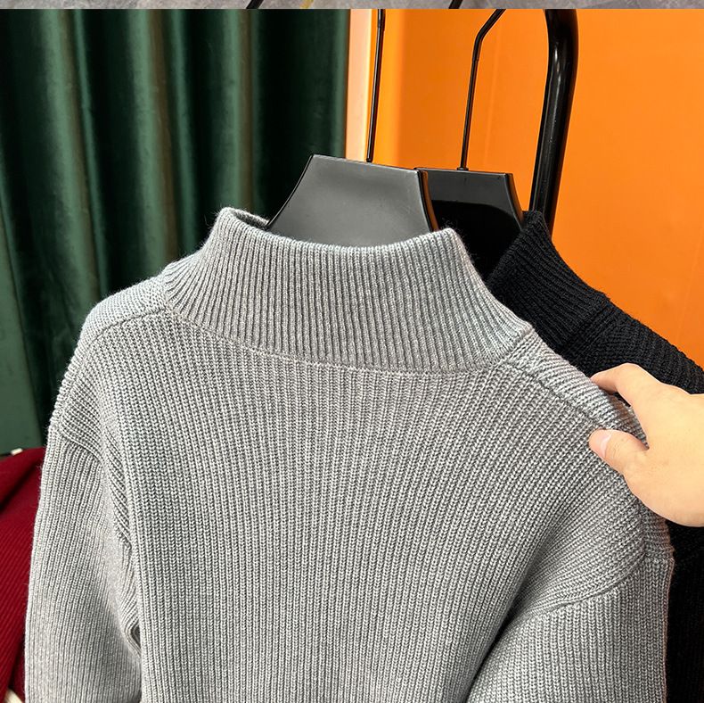 Men's Clothing Popular Cardigan Sweater Men 2024 Heavy Craft Korean Version Stand Collar Solid Color Large Size Knitted Sweater Men's Coat Trend_voghion.com