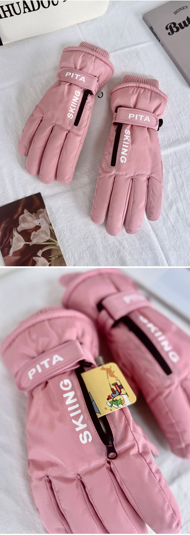 Guanti da sci touchscreen a palmo intero da donna in pile con cerniera spessa, per ciclismo invernale, bici elettrica, antifreddo e antivento_voghion.com