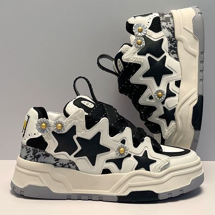 Crema bianca, riso, stelle bianche, design di nicchia del pane, nuove scarpe da uomo e da donna 2025, sneaker versatili da coppia_voghion.com
