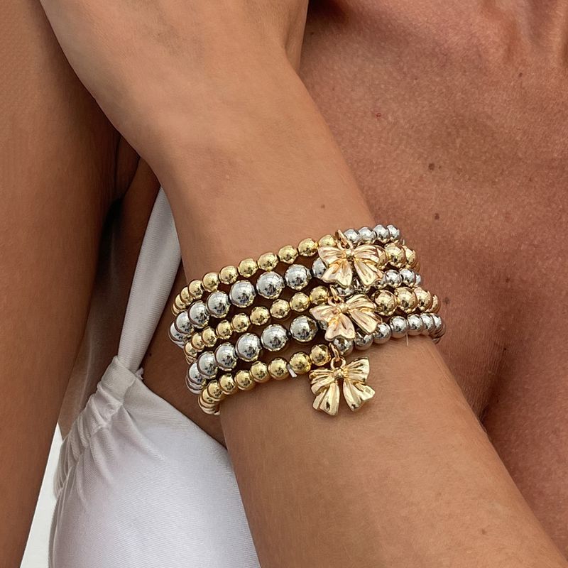 Fashion CCB Round Bead Minimally Ins Bow Pendant Stacked Bracelet_voghion.com