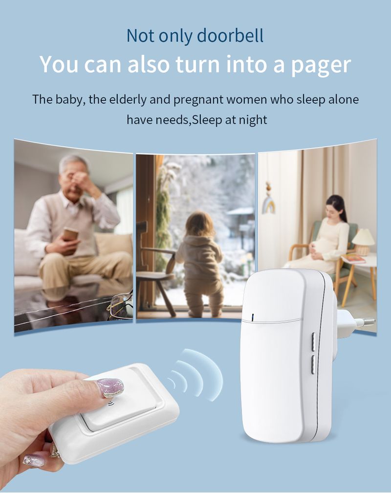 Timbre inalámbrico para exteriores, enchufe EE. UU./UE, 38 tonos de llamada, resistente al agua, alcance de 150 m, kit para casa, timbre Veltsome Chime para el hogar._voghion.com