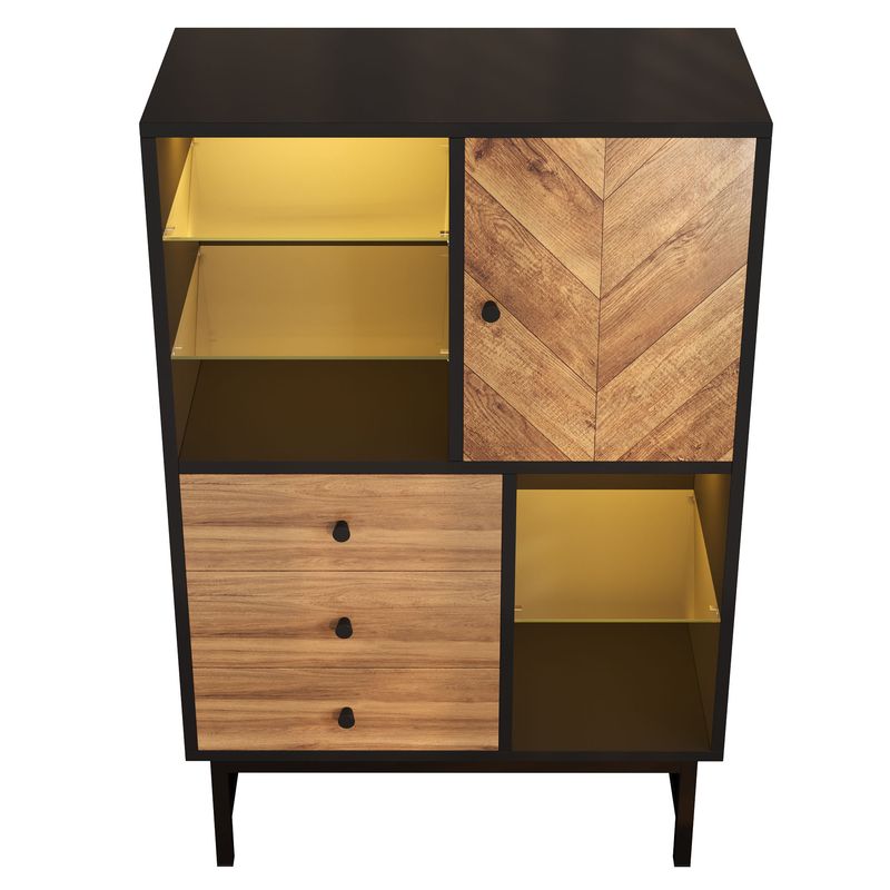 Vetrina con 12 colori di luce LED, Schubladen, Glasböden, Dreieck Holzmaserung_voghion.com